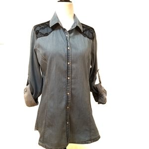 Forever 21 Denim Long Sleeves Blouses snap button